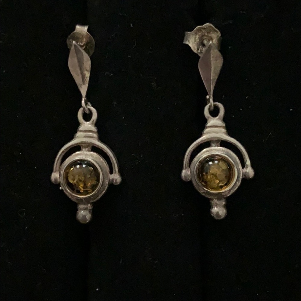 Green Amber Dangle Earrings